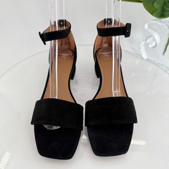 Aquatalia Women Hildy Sandal Size 11 Black Leather Suede Block Heel Slingback - Picture 5 of 16
